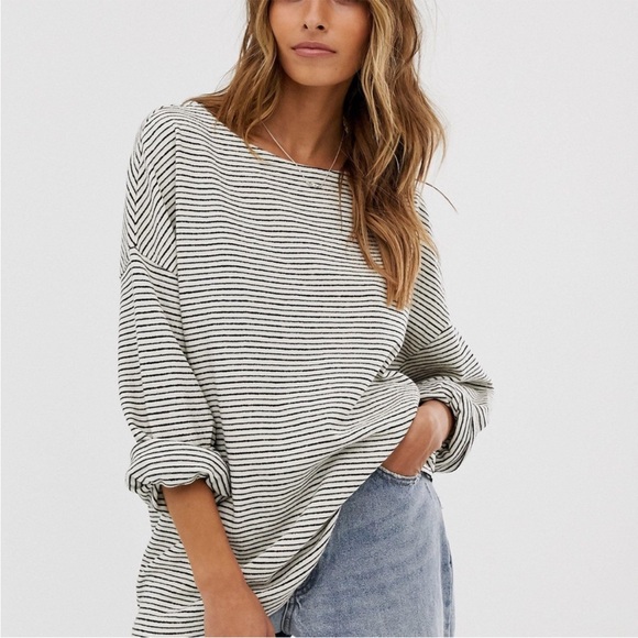 All Saints Adelise Black and White Striped Cotton Long Sleeve Top - Picture 1 of 7